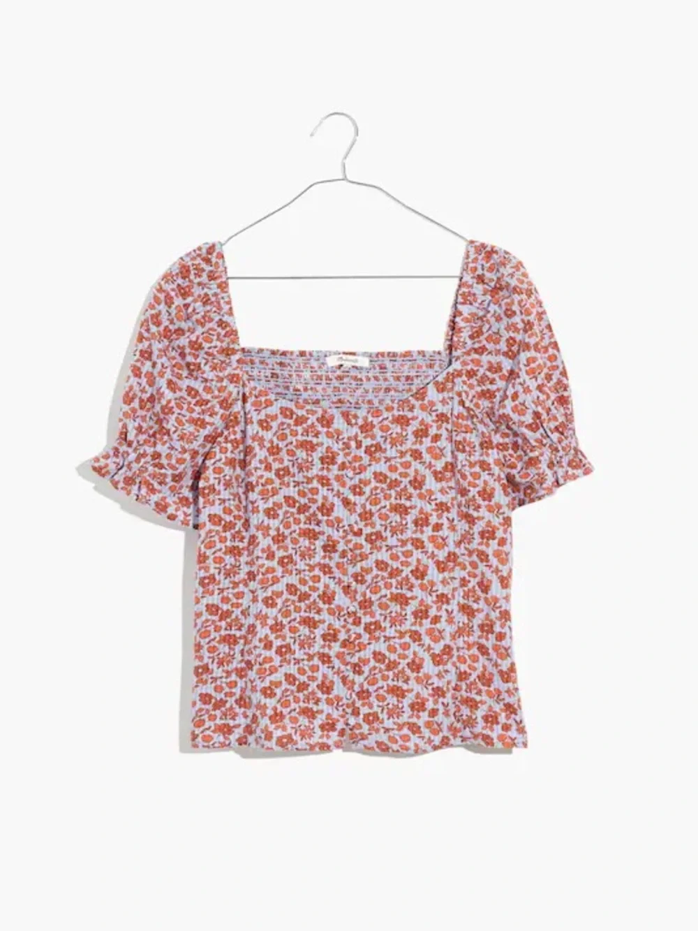 Madewell Button-Front Smocked-Back Top in Piccola Floral